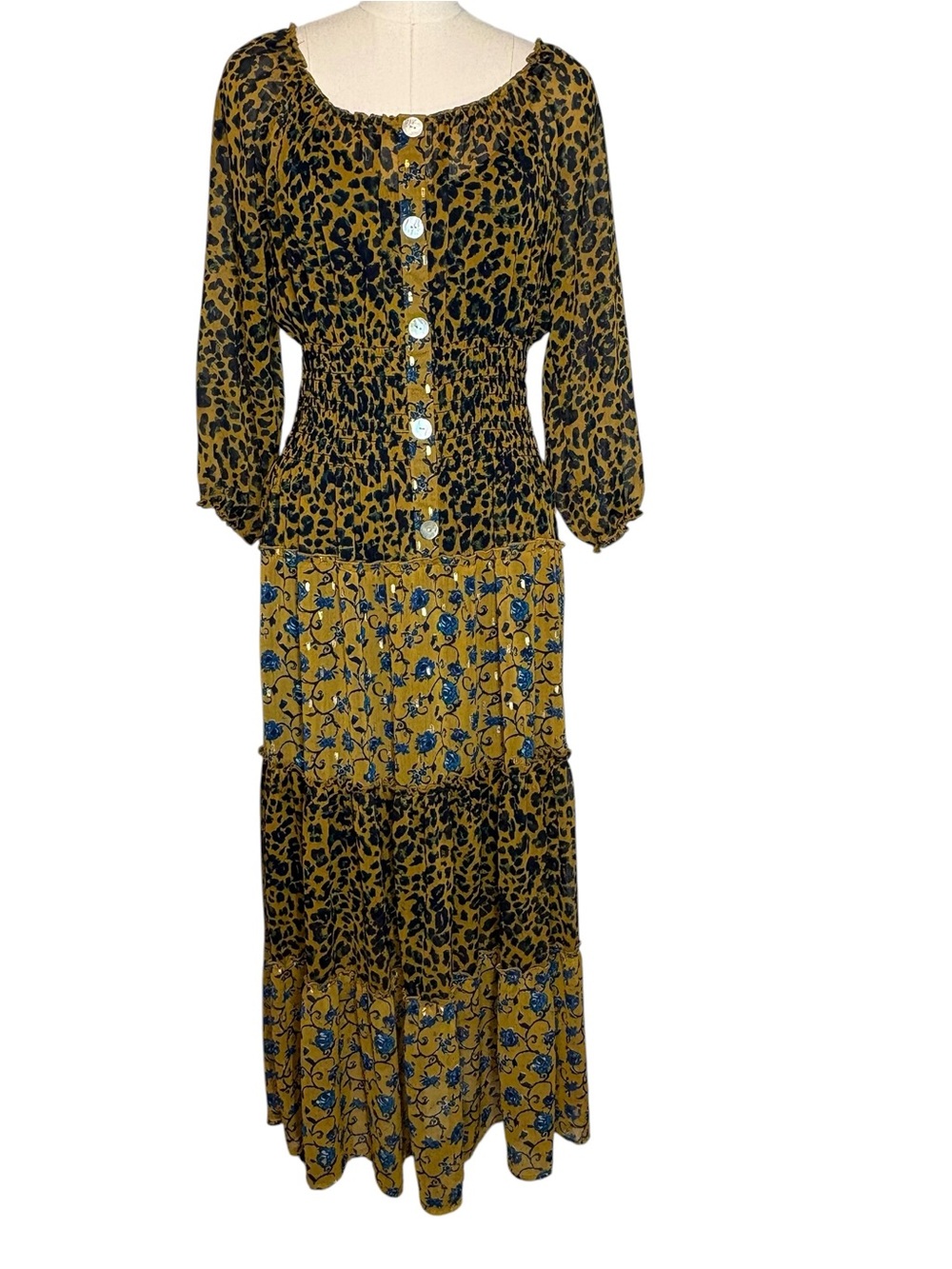 Anthropologie Fig and Flower Floral Leopard Tiered Maxi Dress | M - Picture 3 of 10